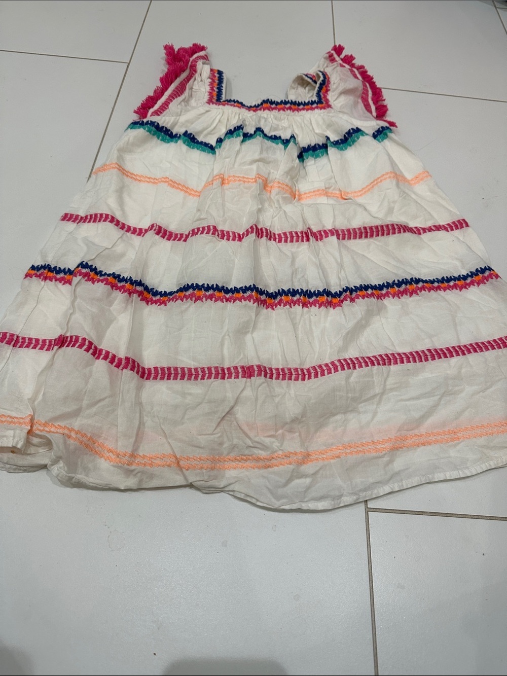 Cat & Jack White Tiered Sundress with Colorful Embroidered Stripes 6/6X